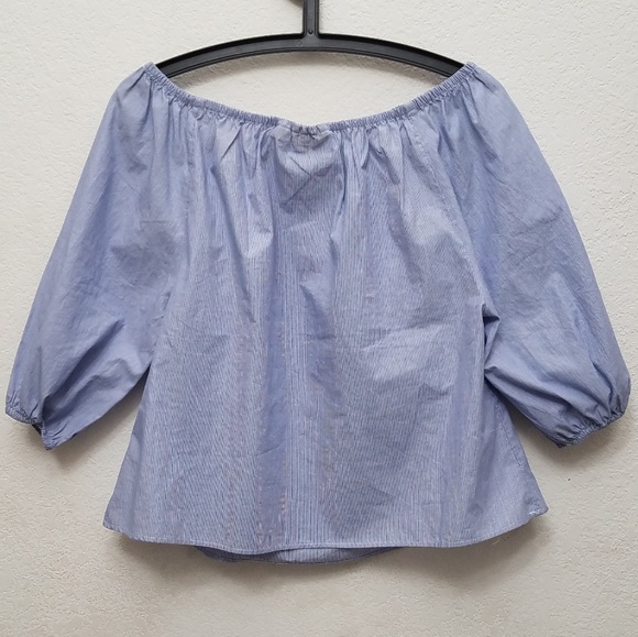 Maeve Blue & White Pinstripes Off The Shoulder Top - Picture 5 of 5